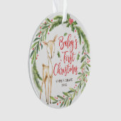 Holly Wreath Deer Baby's First Christmas Foto Ornament (Vorderseite)