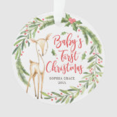 Holly Wreath Deer Baby's First Christmas Foto Ornament (Vorderseite)