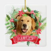 Holly Wreath Dog Foto Keramikornament (Rückseite)