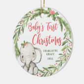 Holly Wreath Elephant Baby's First Christmas Foto Keramik Ornament (Links)