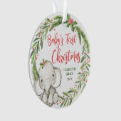 Holly Wreath Elephant Baby's First Christmas Foto Ornament (Vorderseite)