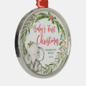 Holly Wreath Elephant Baby's First Christmas Ornament Aus Metall (Rechts)