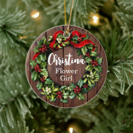 Holly Wreath Flower Girl Custom Wedding Party Keramik Ornament