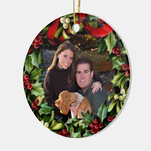 Holly Wreath Foto Personalisiert Ornament (Links)