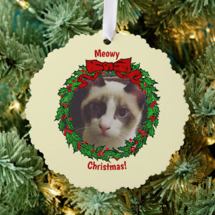 Holly Wreath Frame Meowy Weihnachten Hinzufügen ei Ornament Karte