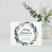 Holly Wreath frohe Weihnachten von New Zuhause Ankündigungspostkarte (Stehend Vorderseite)