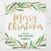 Holly Wreath Frohe Weihnachten Weinetikett (Einzelnes Label)