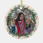 Holly Wreath Fügen Sie Ihr eigenes Foto Weihnachte Keramik Ornament (Vorne)