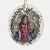 Holly Wreath Fügen Sie Ihr eigenes Foto Weihnachte Keramik Ornament (Links)