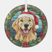 Holly Wreath Golden Retriever Dog Weihnachten Ornament Aus Glas (Vorderseite)