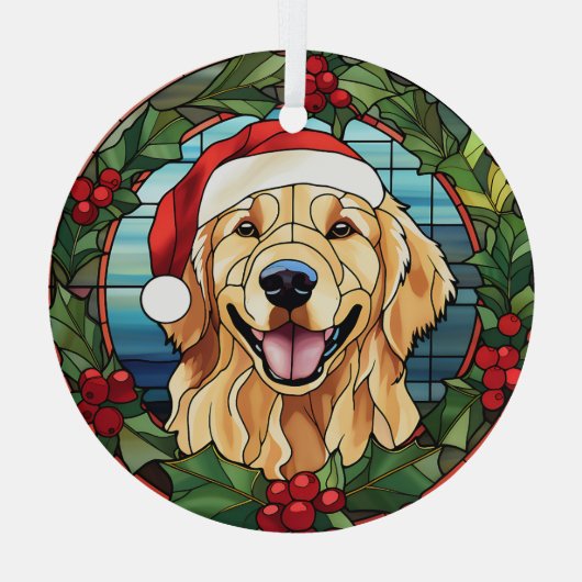 Holly Wreath Golden Retriever Dog Weihnachten Ornament Aus Glas (Rückseite)
