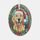 Holly Wreath Golden Retriever Dog Weihnachten Ornament Aus Glas (Vorderseite links)