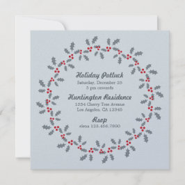 Holly Wreath Holiday Potluck Party Einladung Card