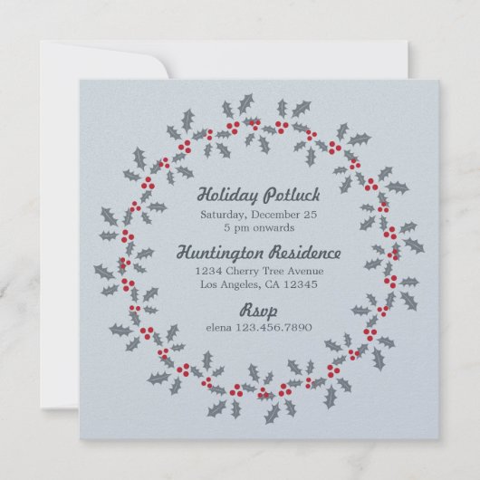 Holly Wreath Holiday Potluck Party Einladung Card (Vorderseite)
