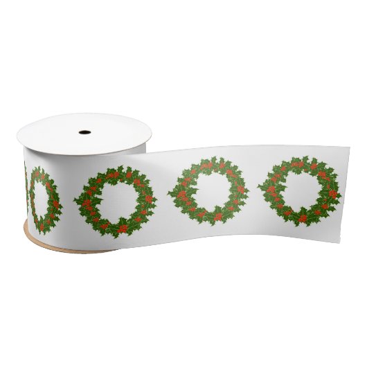 Holly Wreath Illustration Winter Magic Pattern Satinband (Spule)