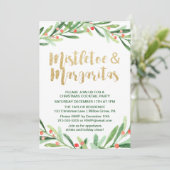 Holly Wreath Mistletoe & Margaritas Cocktail Party Einladung (Stehend Vorderseite)