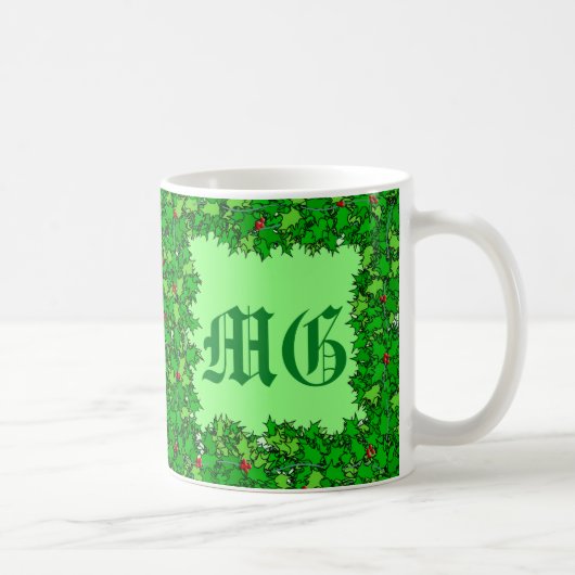 Holly Wreath mit Monogram, Deep Green Coffee Tasse (Rechts)