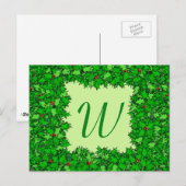 Holly Wreath mit Monogram, Dunkelgrün Postkarte (Vorne/Hinten)