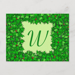 Holly Wreath mit Monogram, Dunkelgrün Postkarte