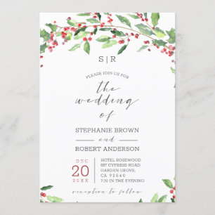 Holly Wreath Mit Monogramm Holiday Wedding Card Einladung