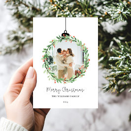 Holly Wreath Ornament Frohe Weihnachts-Foto Feiertagskarte