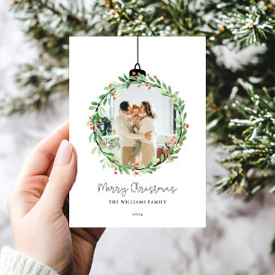 Holly Wreath Ornament Frohe Weihnachts-Foto Feiertagskarte