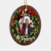 Holly Wreath Personalisiert Family Foto Keepake Keramik Ornament (Rechts)