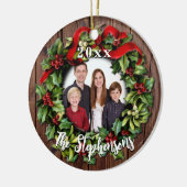 Holly Wreath Personalisiert Family Foto Keepake Keramik Ornament (Links)