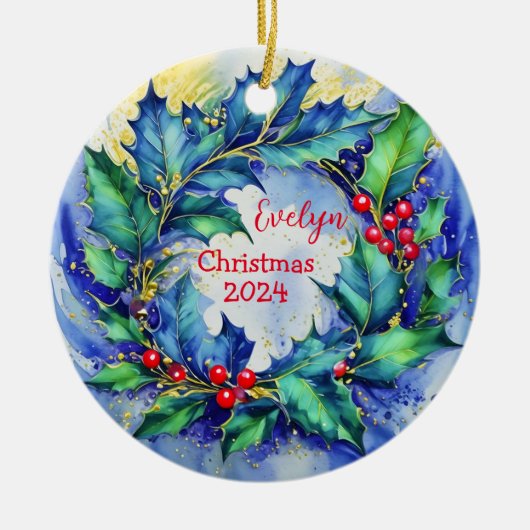 Holly Wreath Personalisiert Ornament (Vorne)