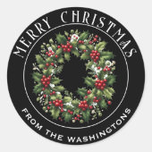 Holly Wreath Red Berries Personalisiert Runder Aufkleber (Vorderseite)