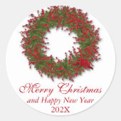Holly Wreath Runder Aufkleber (Vorderseite)