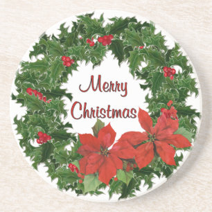 Holly Wreath Traditionen Sandstein Untersetzer