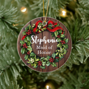 Holly Wreath Trauzeugin Custom Wedding Party Keramik Ornament