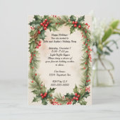 Holly Wreath und Berries Weihnachts-Party Einladung (Stehend Vorderseite)