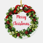Holly Wreath und Kalligraphie Keramik Ornament (Hinten)