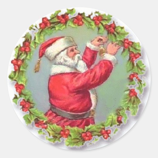 Holly Wreath Vintag Weihnachtsfeiertag Runder Aufkleber (Vorderseite)