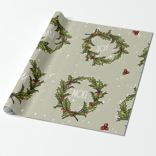 Holly Wreath Wrapping Paper Geschenkpapier (Ungerollt)
