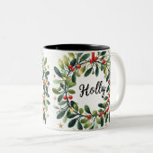 Holly Wreath Zweifarbige Tasse (VorderseiteRechts)