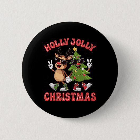 Holly Xmas Jolly Funny Christmas Tree Niedlich Rei Button (Vorderseite)