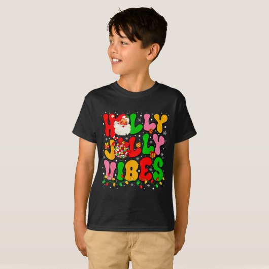 Holly Xmas Jolly Vibes Santa Christmas Lights Disc T-Shirt (Vorne ganz)