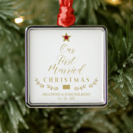 Holly zweigt unsere ersten Verheirateten Weihnacht Ornament Aus Metall