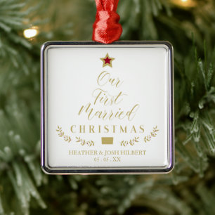 Holly zweigt unsere ersten Verheirateten Weihnacht Ornament Aus Metall