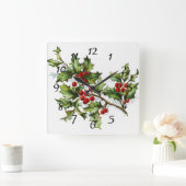 HollyBerries20150802 Quadratische Wanduhr (Zuhause)