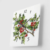 HollyBerries20150802 Quadratische Wanduhr (Winkel)