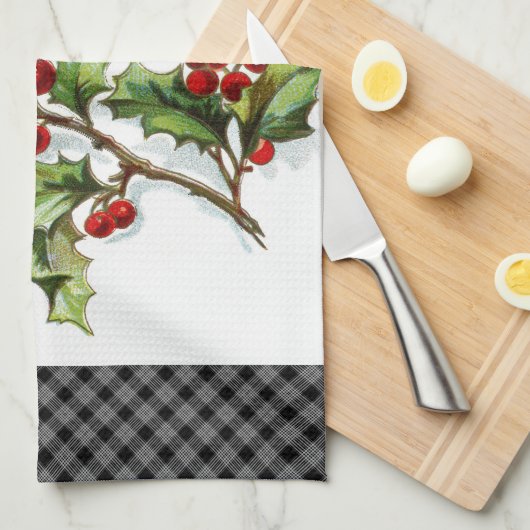 HollyBerries 002 Geschirrtuch (Viertel Falte)
