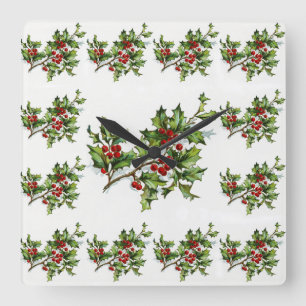HollyBerries 014 Quadratische Wanduhr