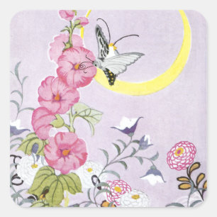Hollyhock-, Dahlie-und Ballon-Blumen Quadratischer Aufkleber