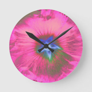 Hollyhock Flower Pink Velvet Wall Clock Runde Wanduhr