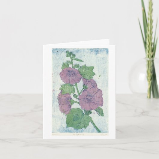 Hollyhock Intaglio + Japanische Woodblock Druckkar Dankeskarte (Vorderseite)
