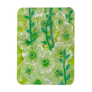Hollyhock Mallow Blume Floral Art Malerei Grün Magnet